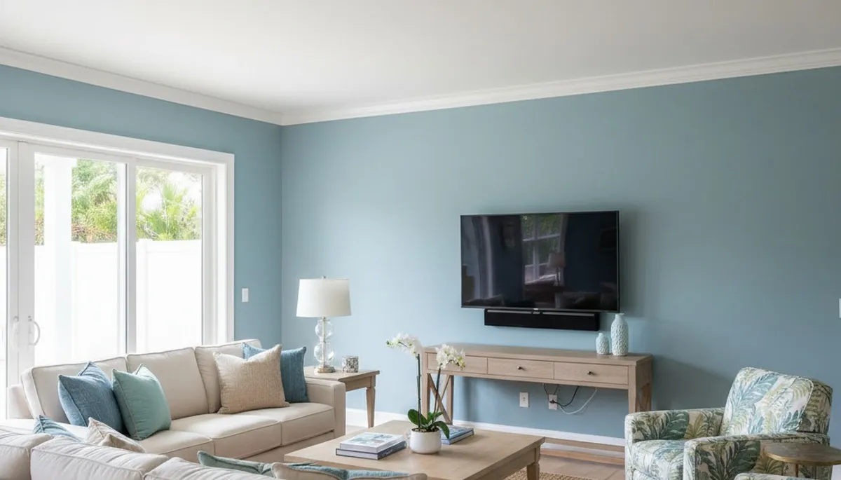 Freshly painted Clearwater FL living room with smooth interior finishes by professional house painters